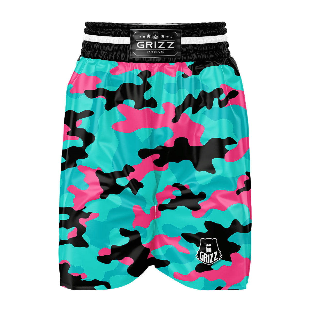 Teal Pink And Black Camouflage Print Boxing Shorts-grizzshop
