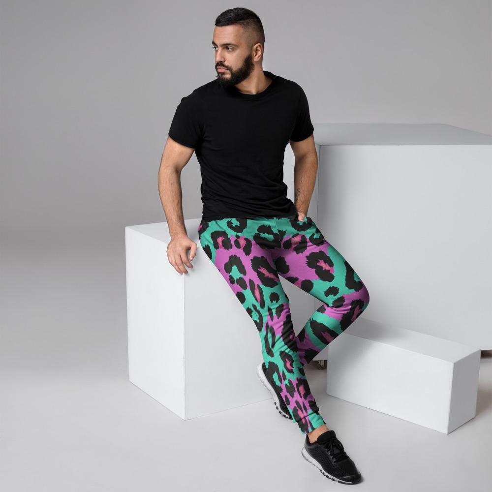 Teal Pink Leopard Men's Joggers-grizzshop