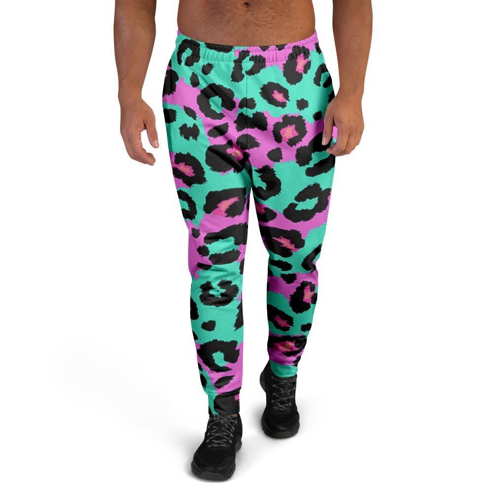 Teal Pink Leopard Men's Joggers-grizzshop