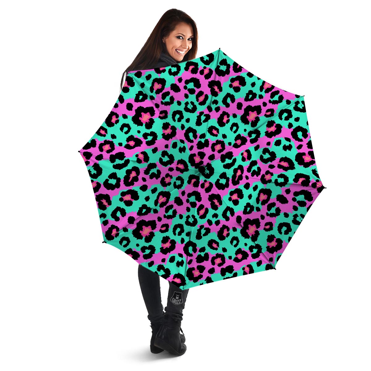Teal Pink Leopard Umbrella-grizzshop