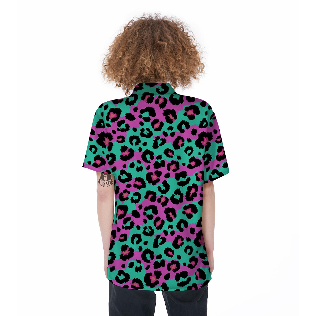 Teal Pink Leopard Women's Short Sleeve Shirts-grizzshop