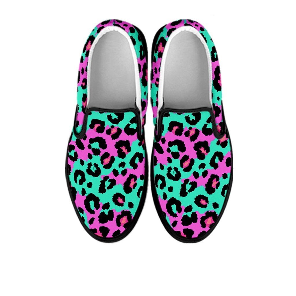 Teal Pink Leopard Women's Slip On Sneakers-grizzshop