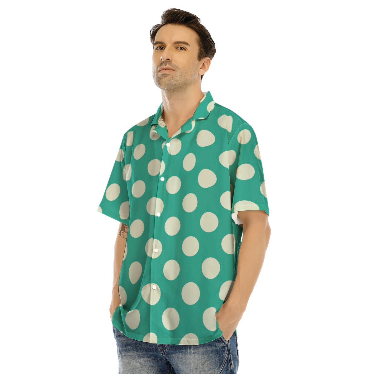Teal Polka Dot Men’s Hawaiian Shirt-grizzshop