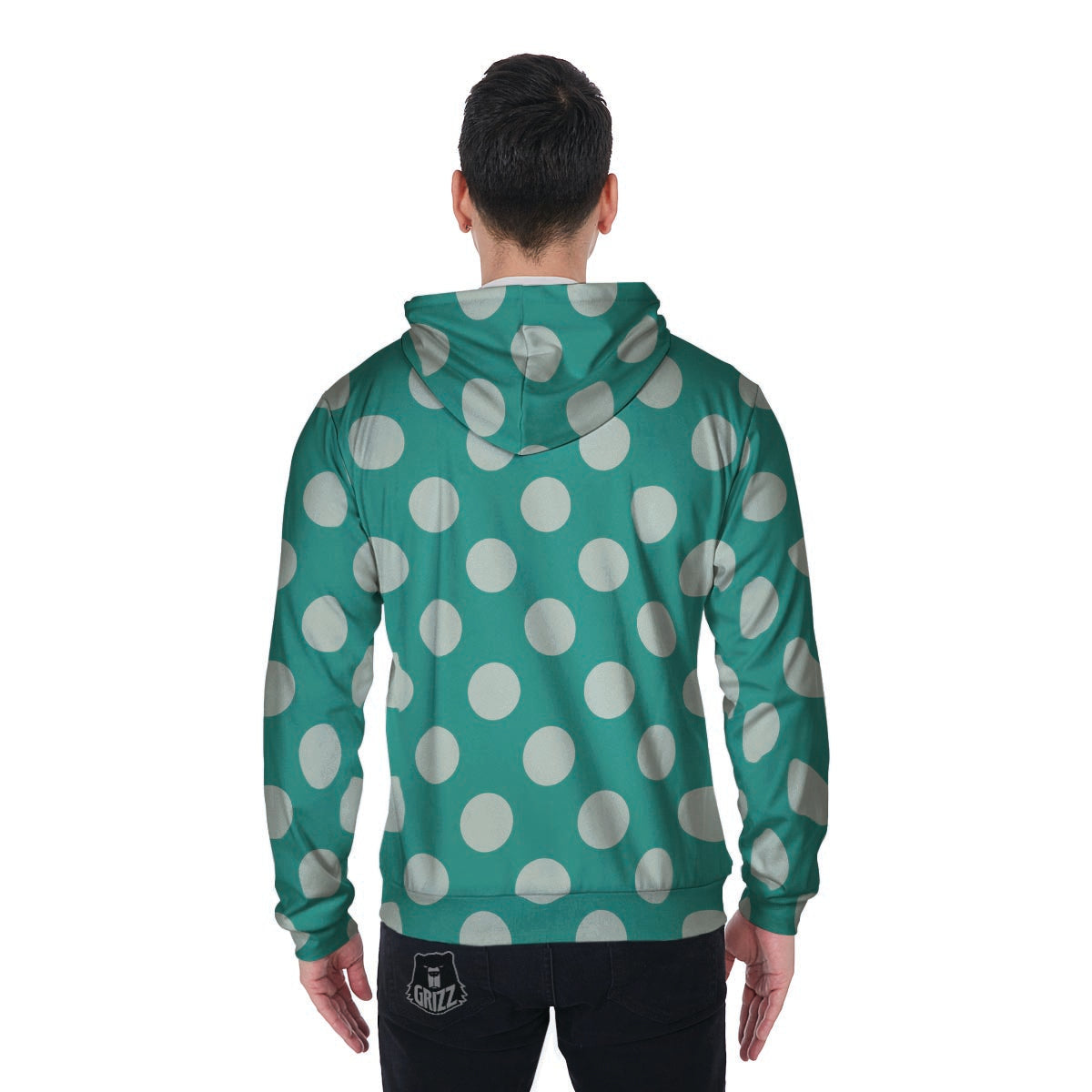Teal Polka Dot Men's Zip Up Hoodie-grizzshop