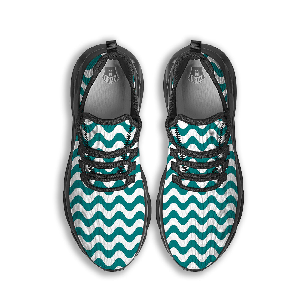 Teal Wave Striped Print Black Running Shoes-grizzshop