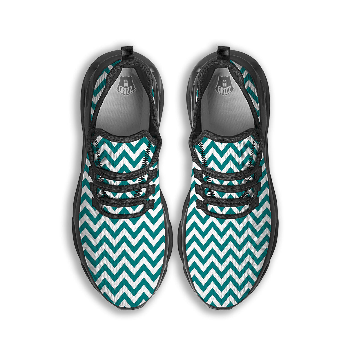 Teal Zigzag Print Pattern Black Running Shoes-grizzshop