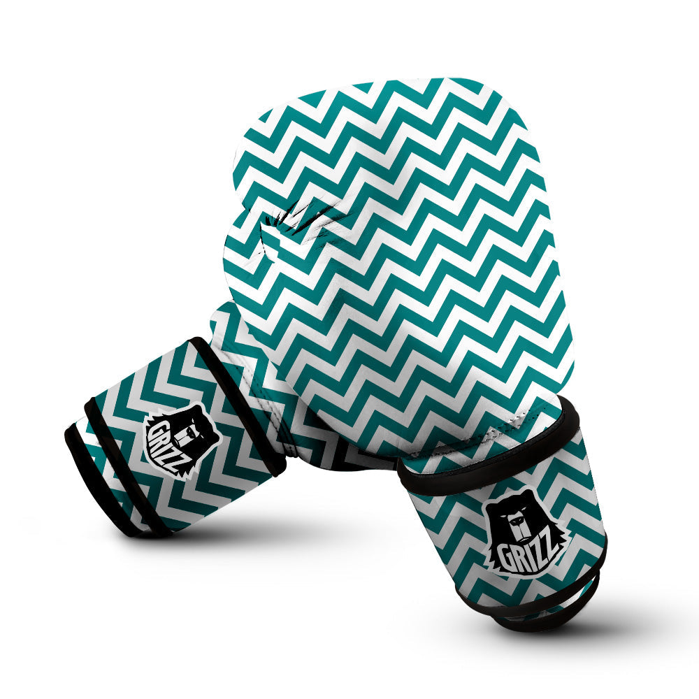 Teal Zigzag Print Pattern Boxing Gloves-grizzshop