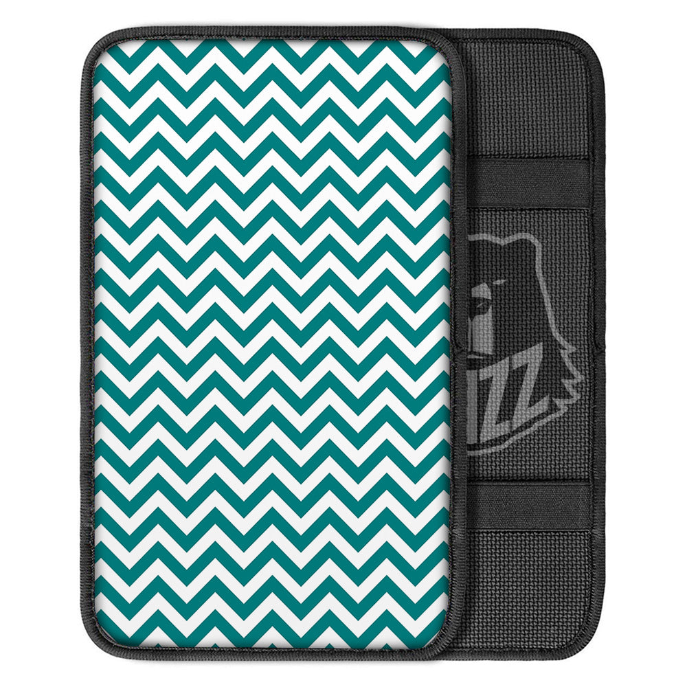 Teal Zigzag Print Pattern Car Center Console Cover-grizzshop