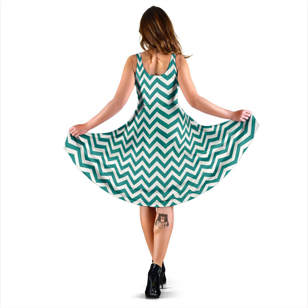 Teal Zigzag Print Pattern Dress-grizzshop