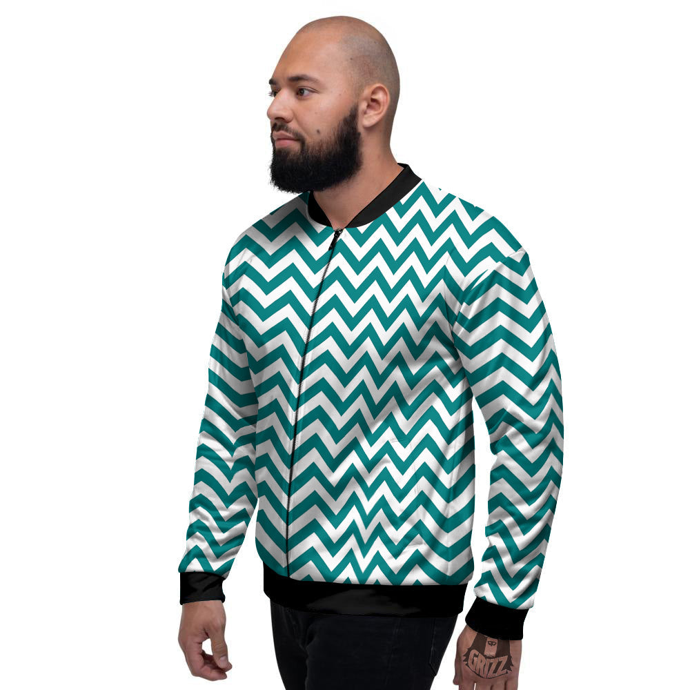 Teal Zigzag Print Pattern Men's Bomber Jacket-grizzshop