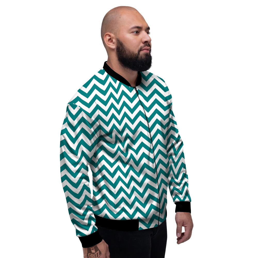 Teal Zigzag Print Pattern Men's Bomber Jacket-grizzshop