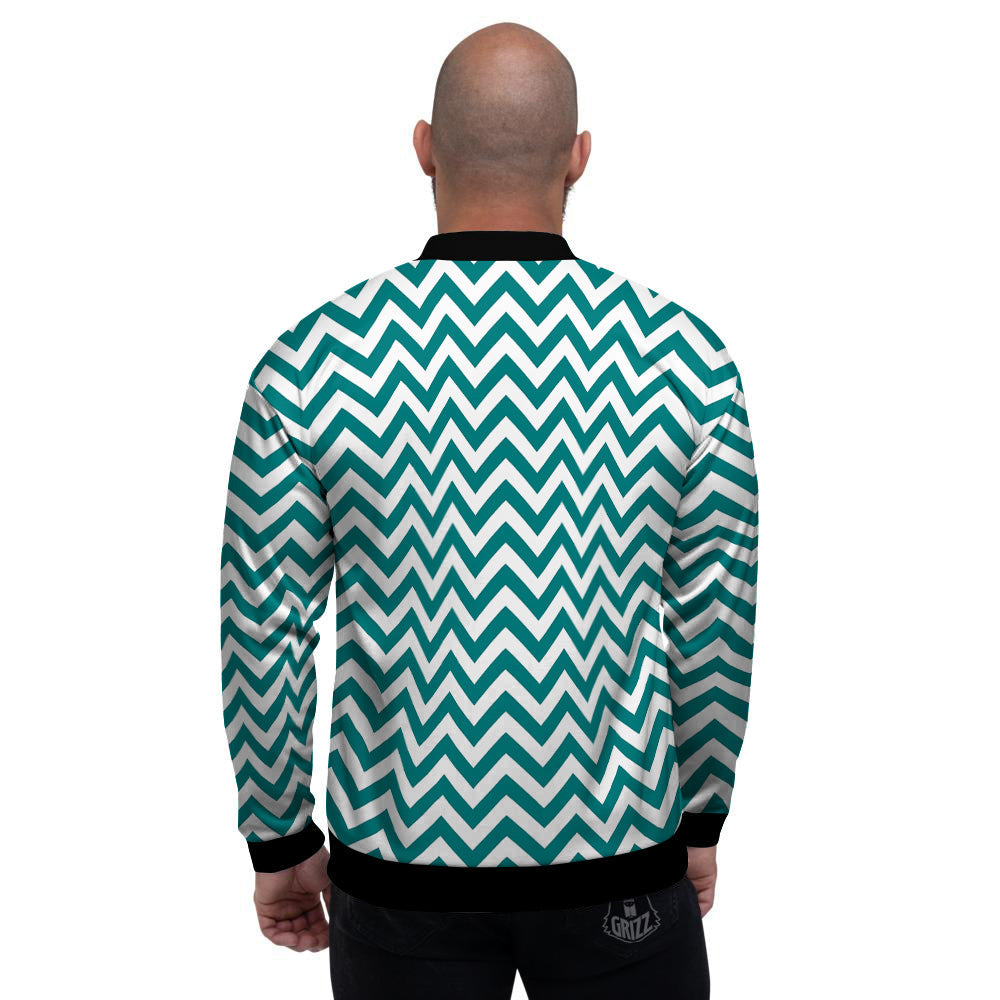 Teal Zigzag Print Pattern Men's Bomber Jacket-grizzshop