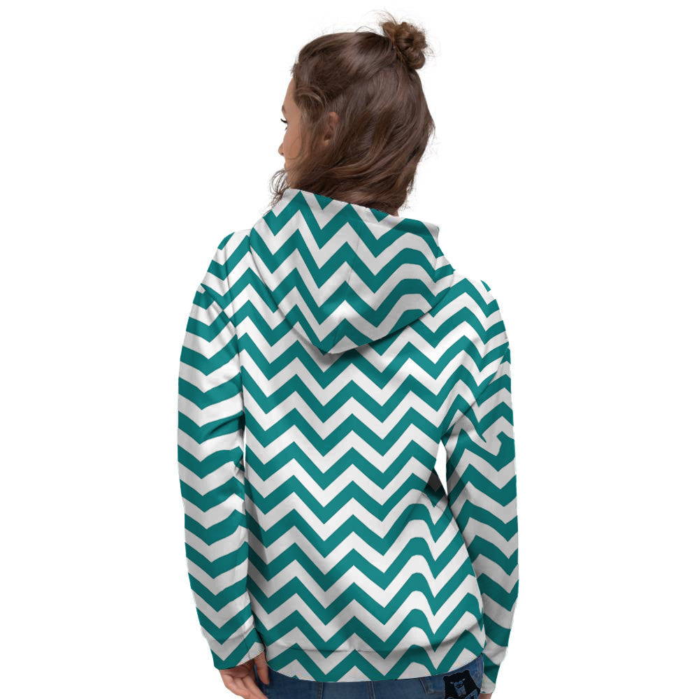 Teal Zigzag Print Pattern Women's Hoodie-grizzshop