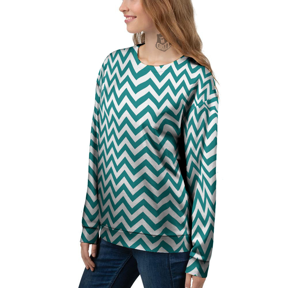 Teal Zigzag Print Pattern Women's Sweatshirt-grizzshop