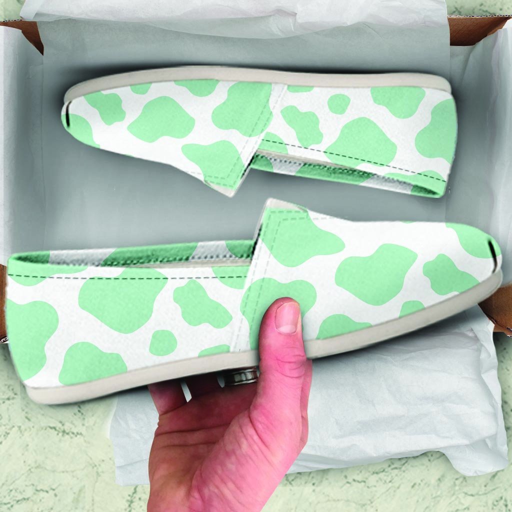 Teal And White Cow Print Canvas Shoes-grizzshop