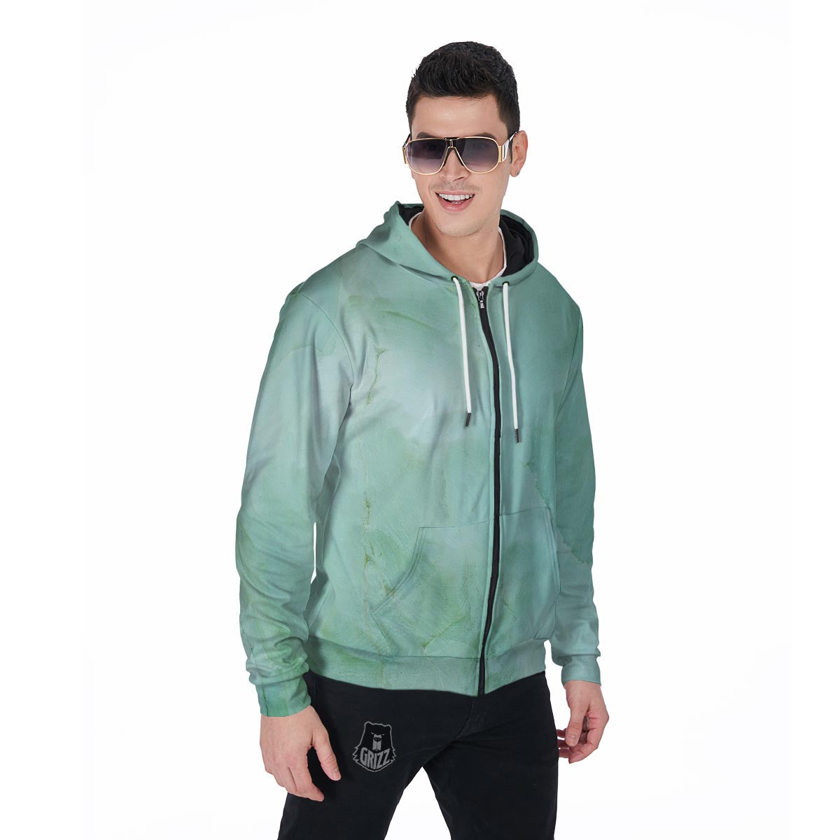 Teal Marble Men's Zip Up Hoodie-grizzshop