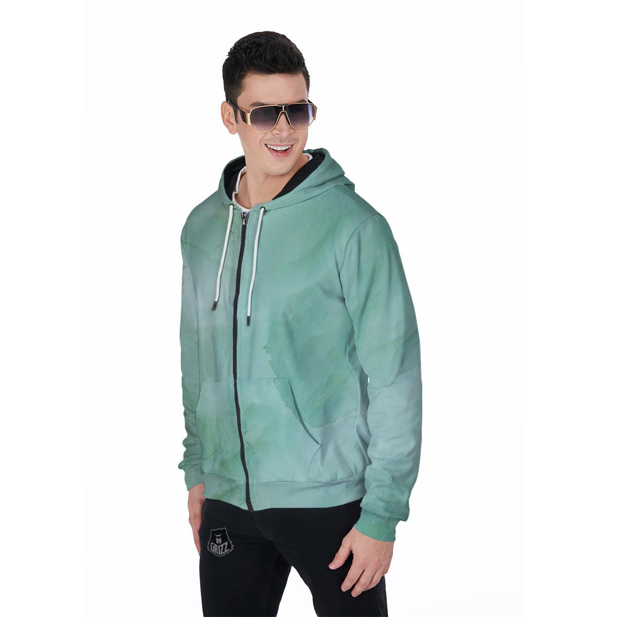 Teal Marble Men's Zip Up Hoodie-grizzshop