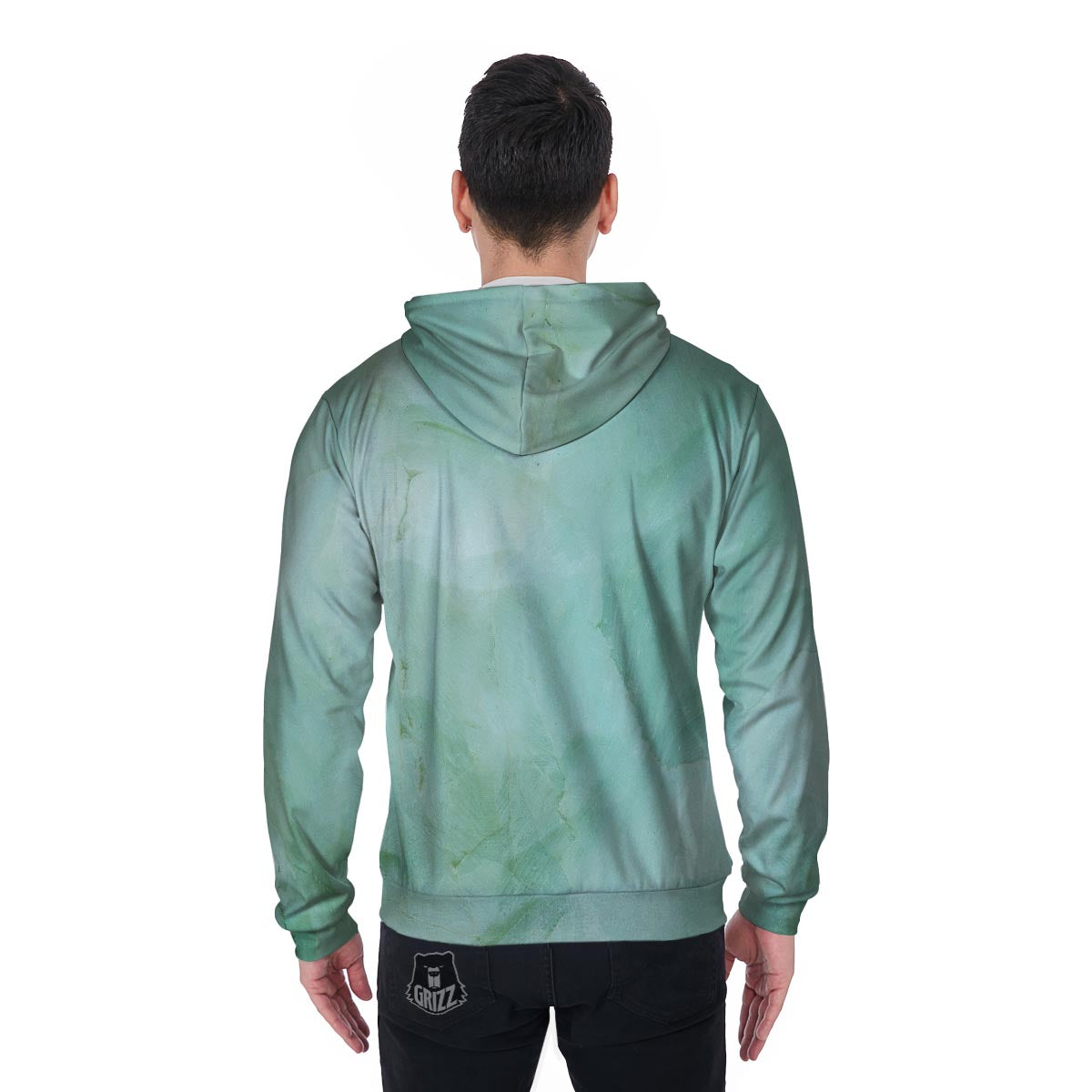 Teal Marble Men's Zip Up Hoodie-grizzshop