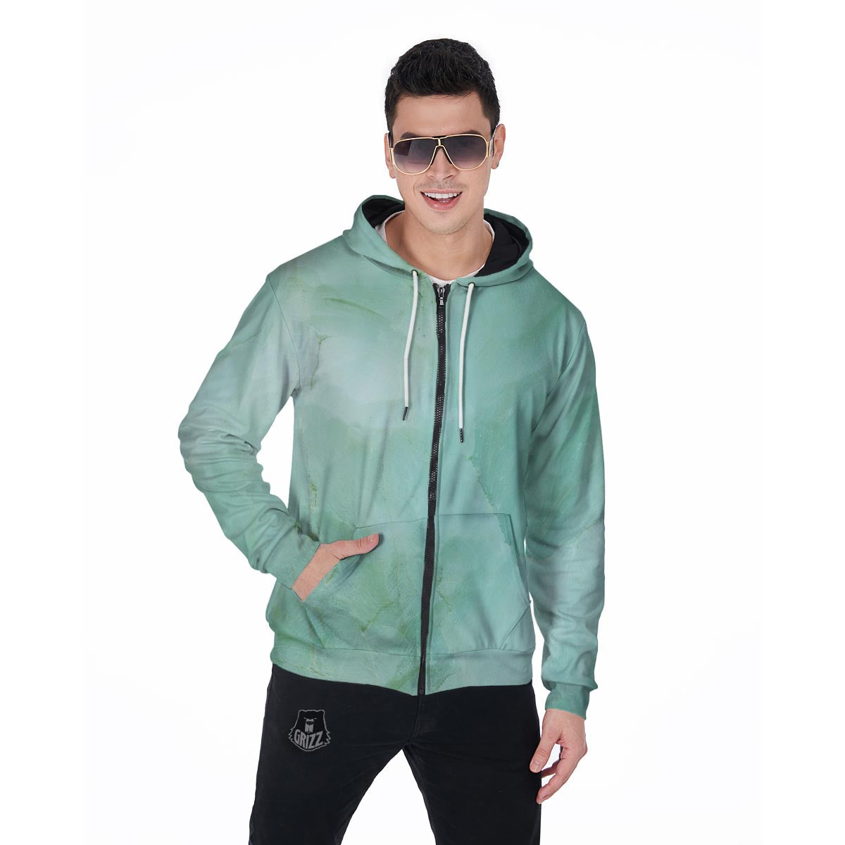 Teal Marble Men's Zip Up Hoodie-grizzshop