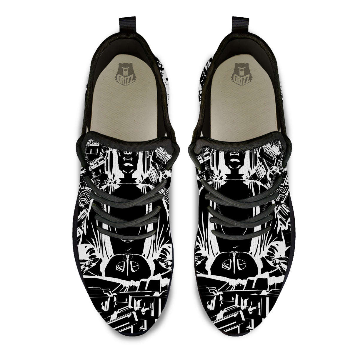 Technical Buddha Black And White Print Black Athletic Shoes-grizzshop