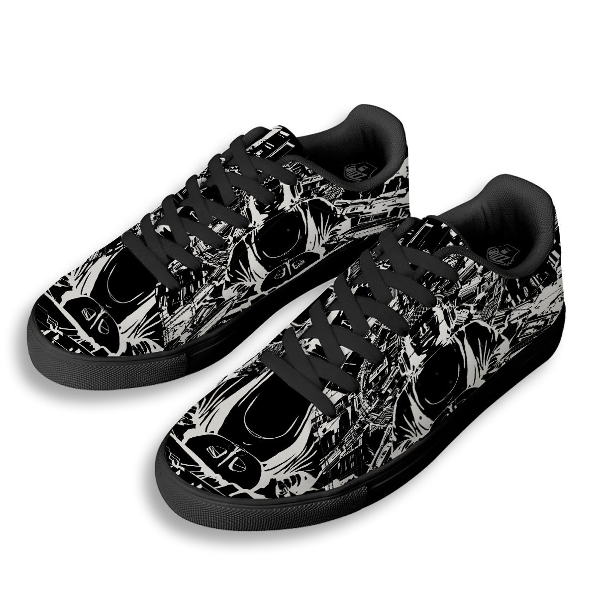 Technical Buddha Black And White Print Black Low Top Sneakers-grizzshop