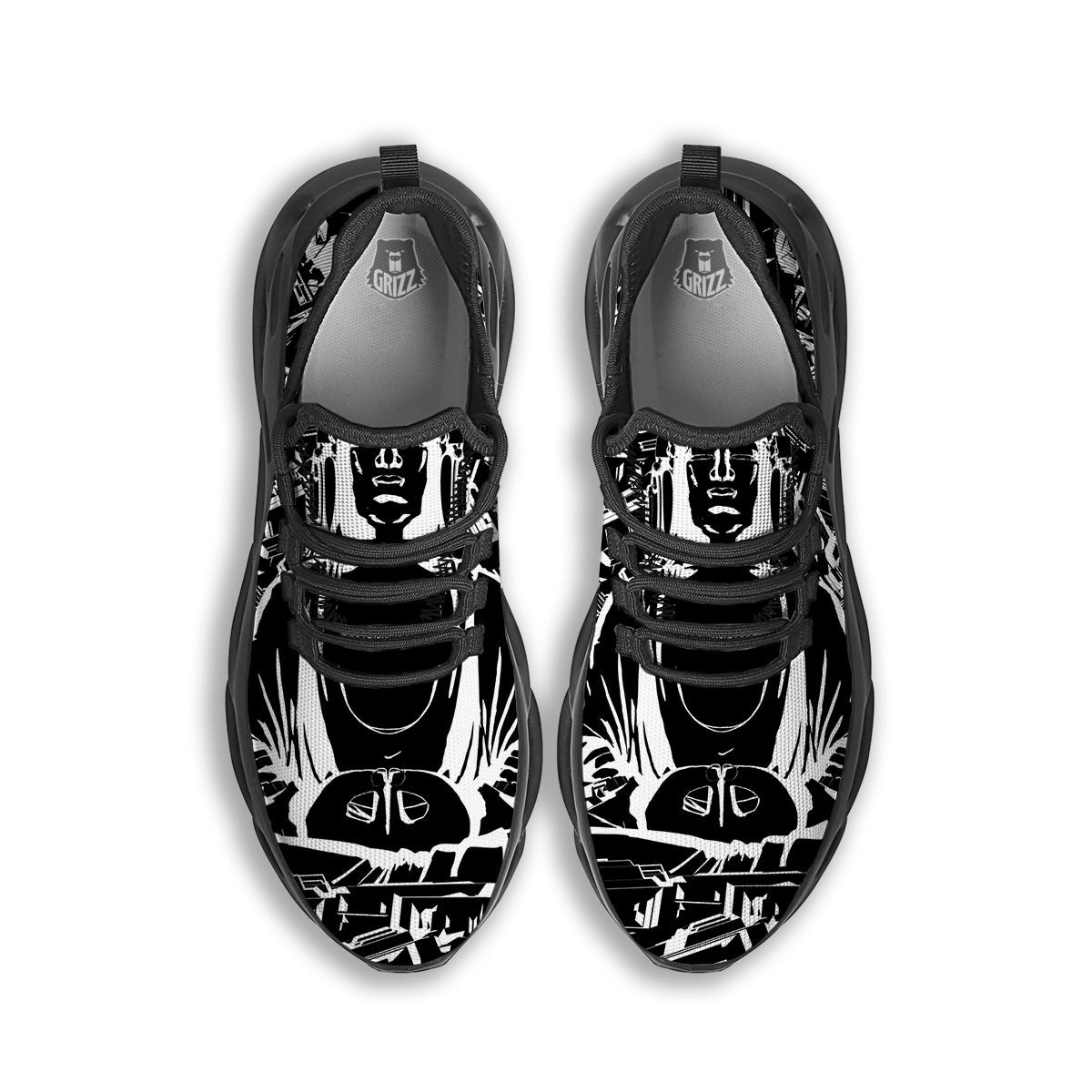 Technical Buddha Black And White Print Black Running Shoes-grizzshop