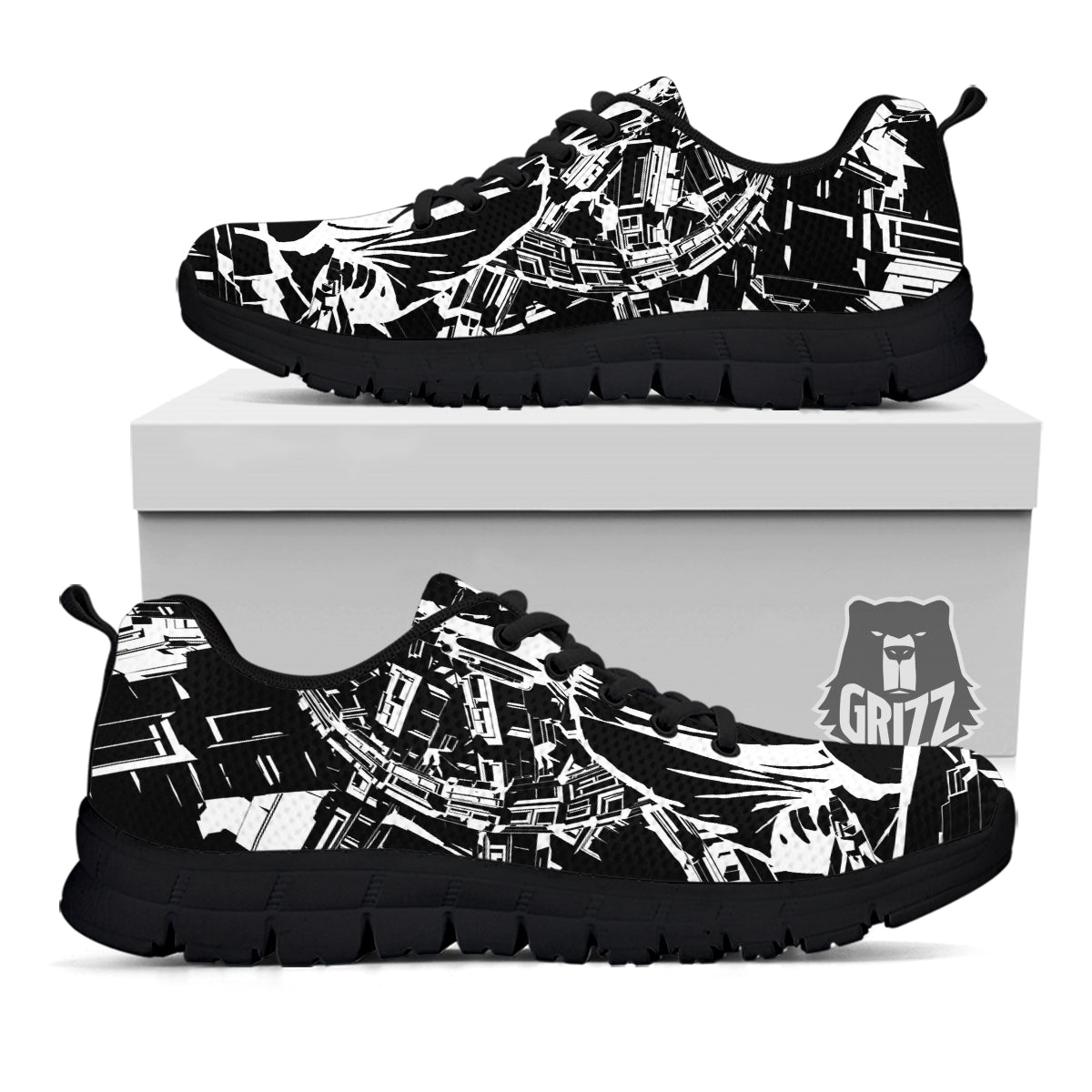 Technical Buddha Black And White Print Black Sneaker-grizzshop