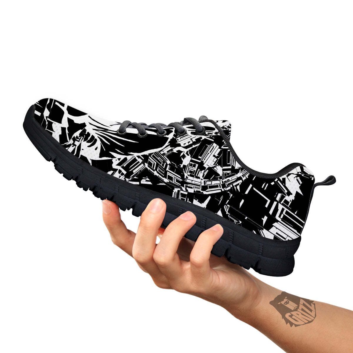 Technical Buddha Black And White Print Black Sneaker-grizzshop