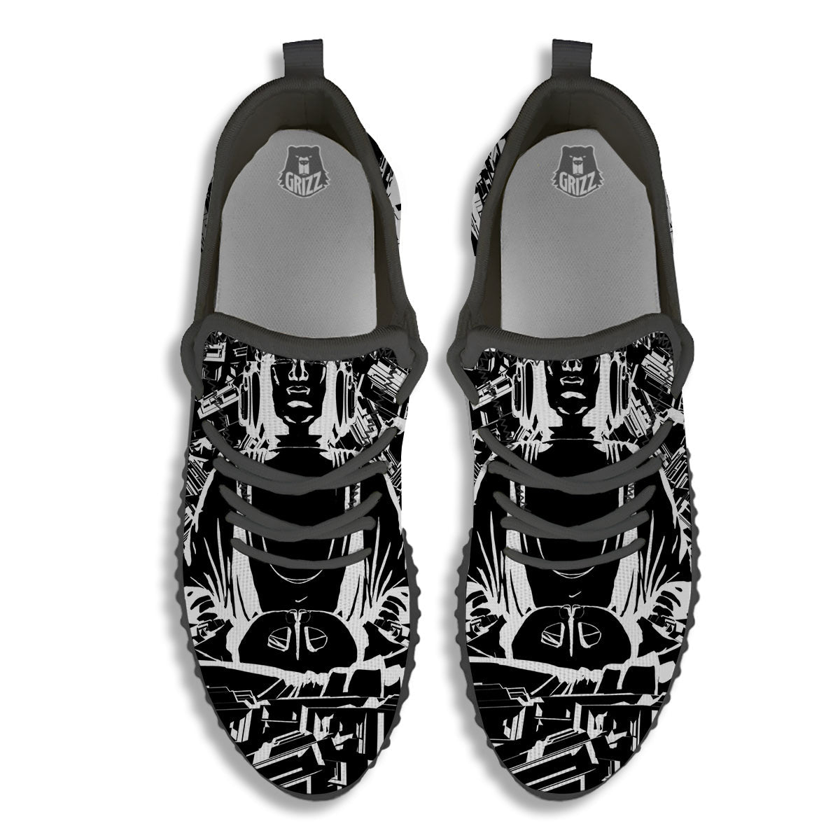 Technical Buddha Black And White Print Black Walking Shoes-grizzshop