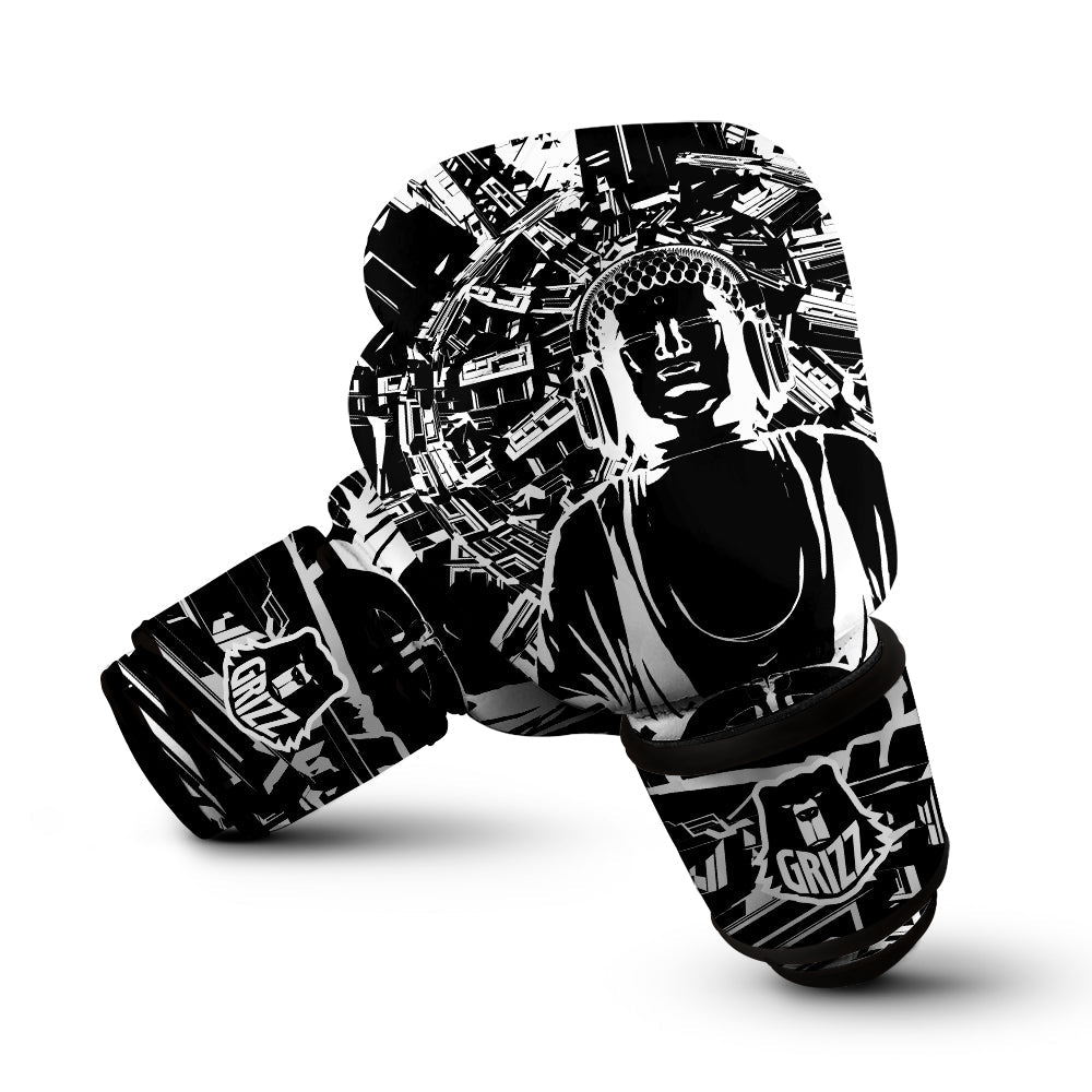 Technical Buddha Black And White Print Boxing Gloves-grizzshop