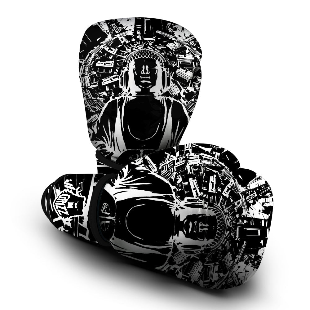 Technical Buddha Black And White Print Boxing Gloves-grizzshop