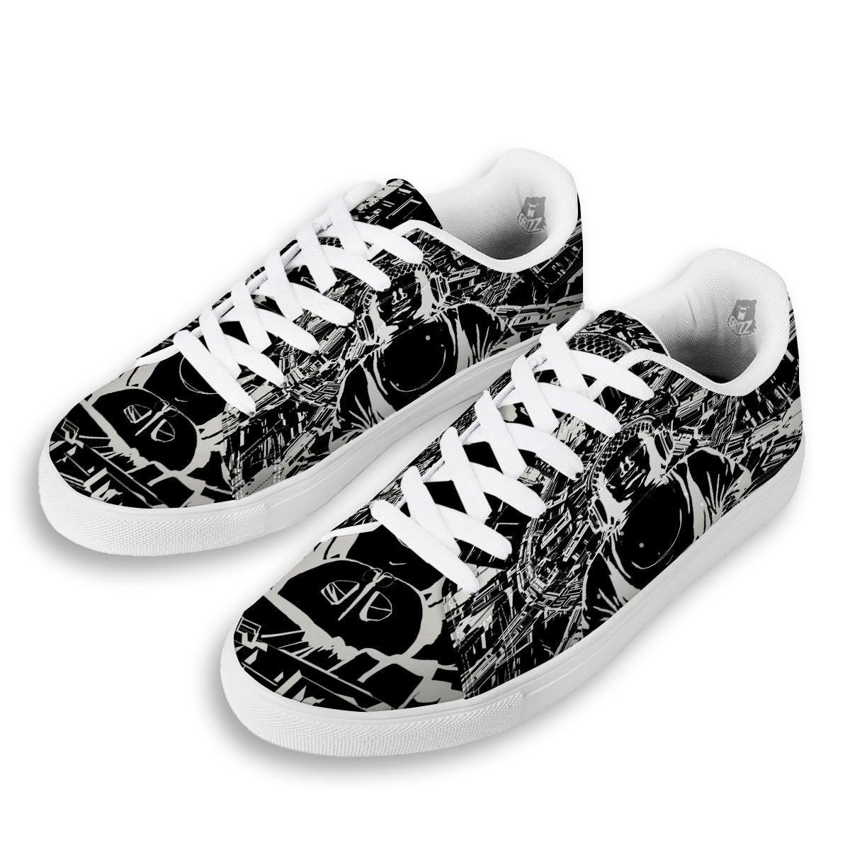 Technical Buddha Black And White Print White Low Top Sneakers-grizzshop