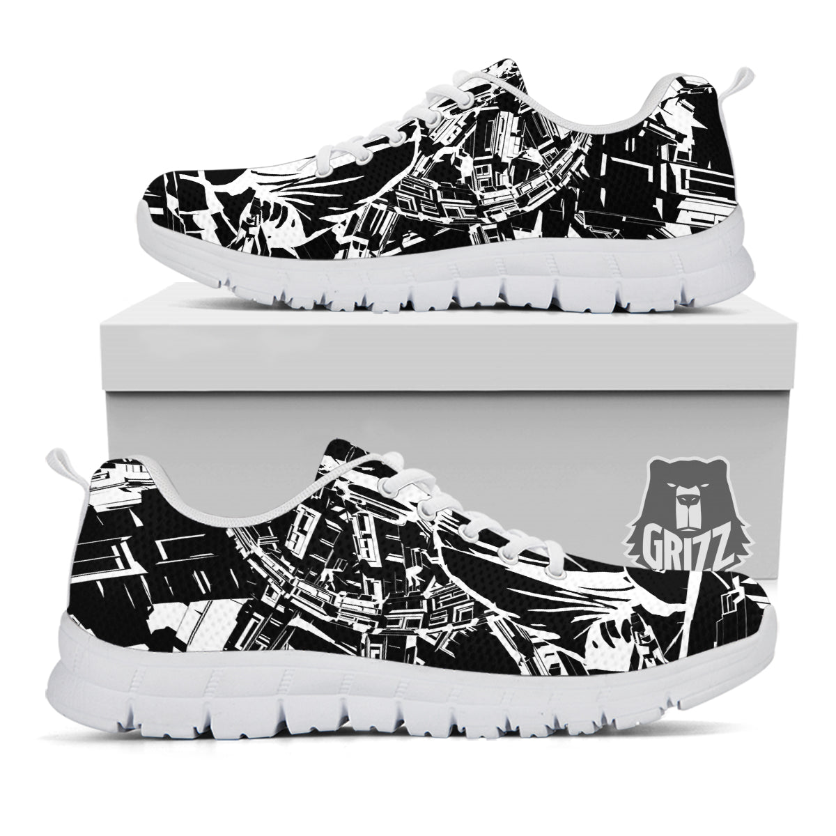 Technical Buddha Black And White Print White Sneaker-grizzshop