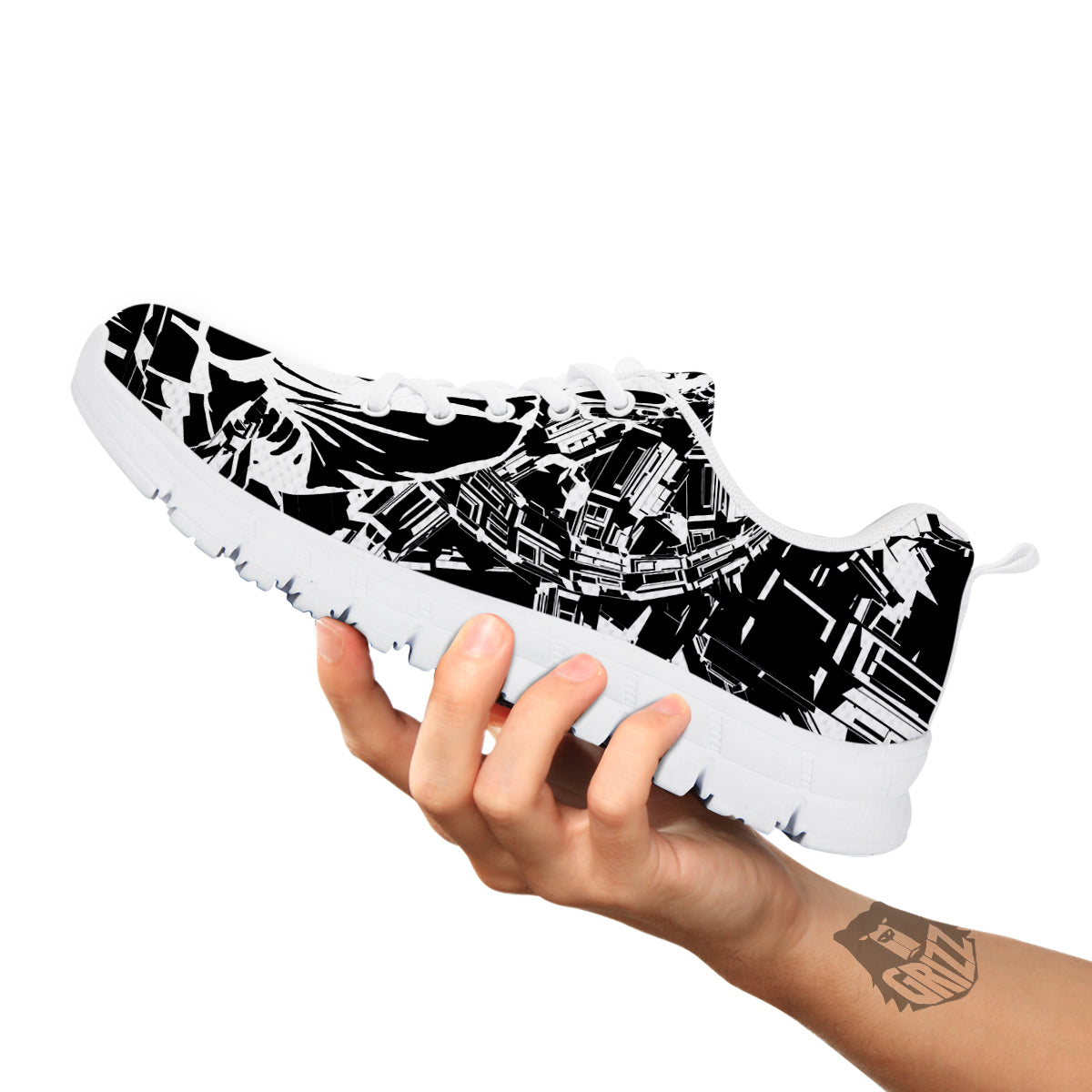 Technical Buddha Black And White Print White Sneaker-grizzshop