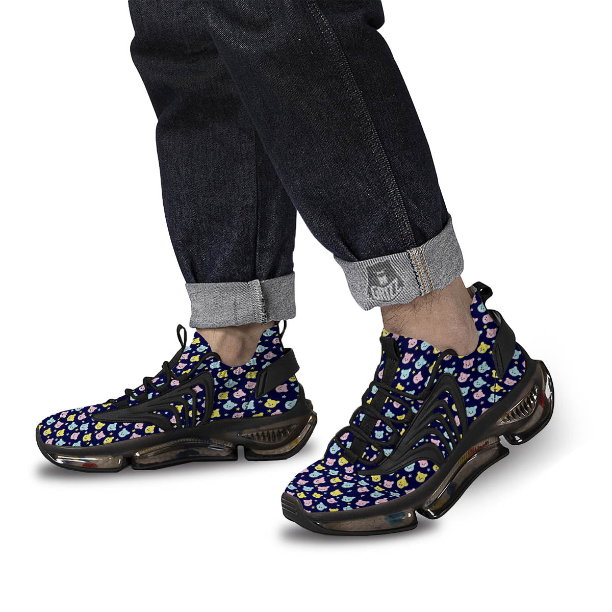 Teddy Bear Cartoon Print Pattern Black Gym Shoes-grizzshop
