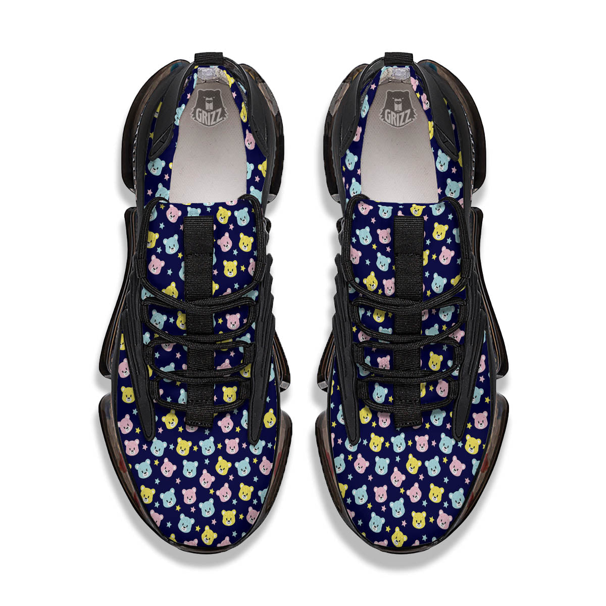 Teddy Bear Cartoon Print Pattern Black Gym Shoes-grizzshop