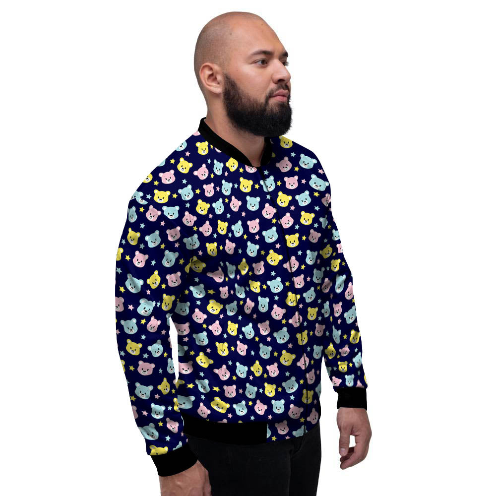Teddy Bear Cartoon Print Pattern Men's Bomber Jacket-grizzshop