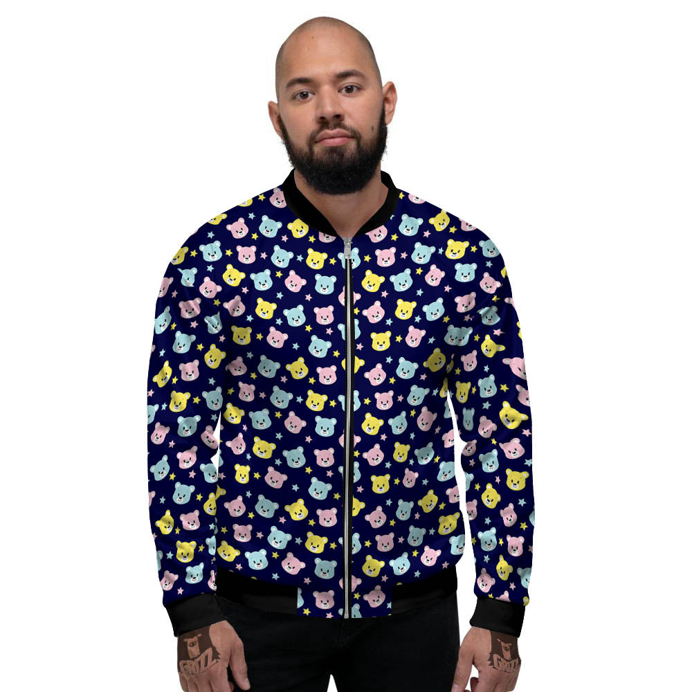 Teddy Bear Cartoon Print Pattern Men's Bomber Jacket-grizzshop