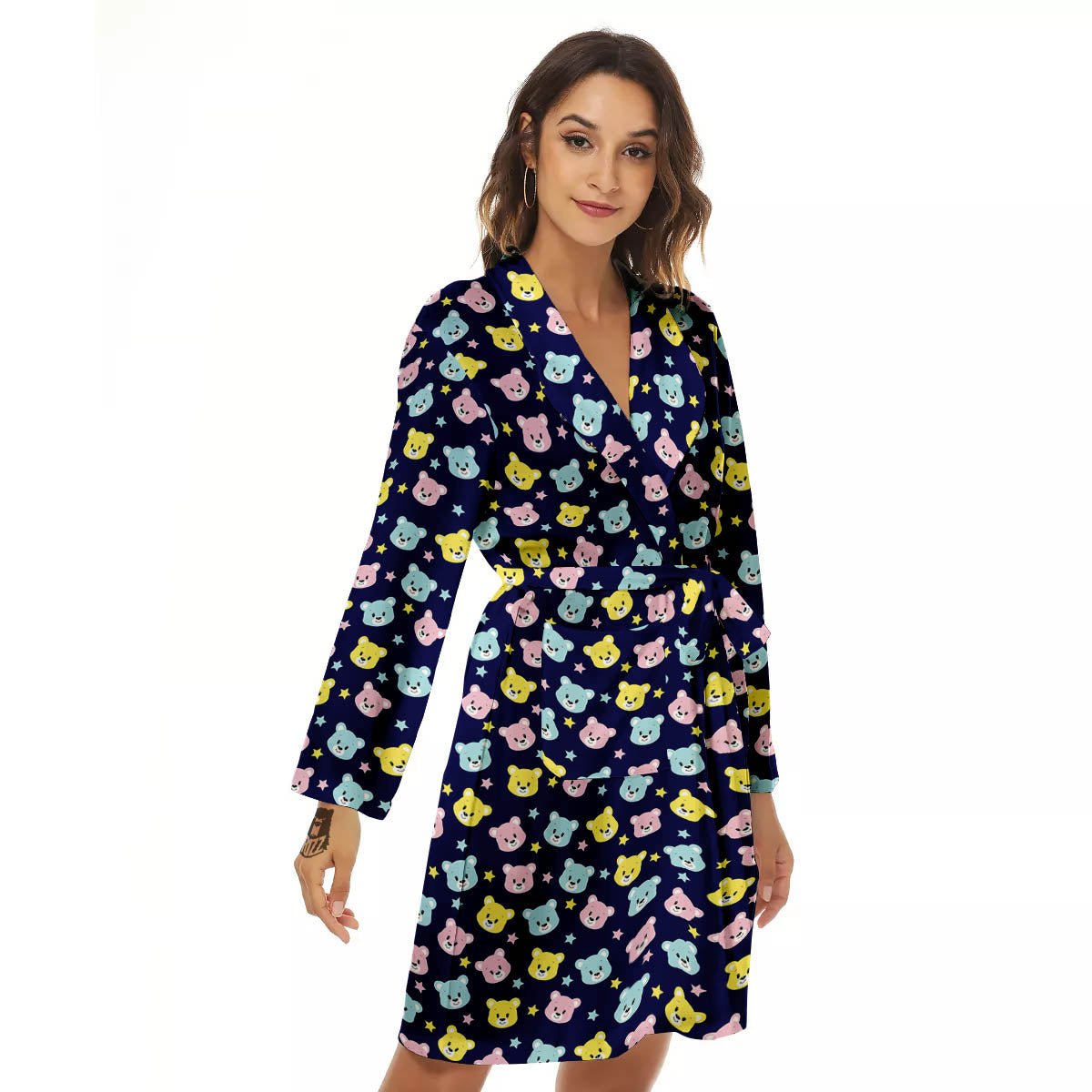 Teddy Bear Cartoon Print Pattern Women's Robe-grizzshop