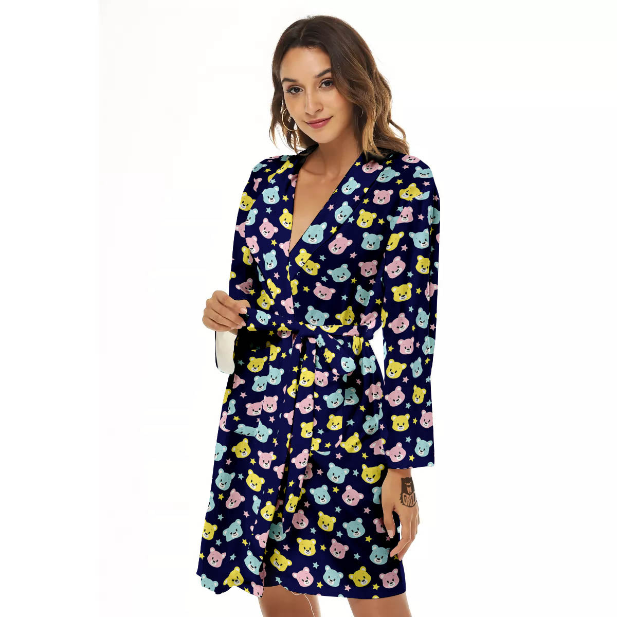 Teddy Bear Cartoon Print Pattern Women's Robe-grizzshop