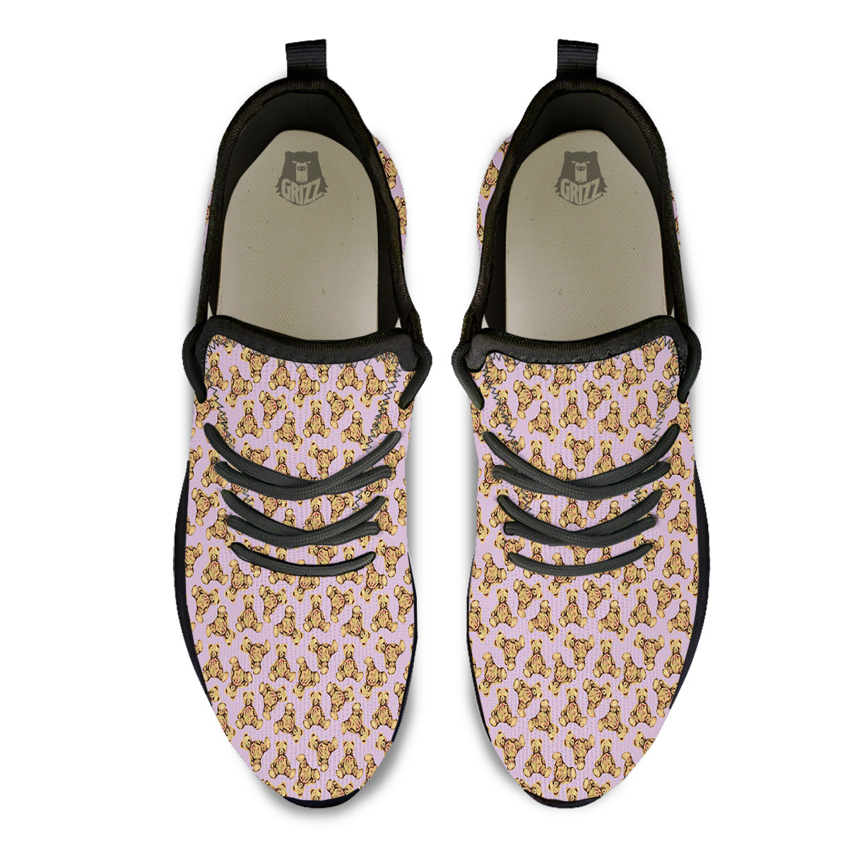 Teddy Bear Cute Print Pattern Black Athletic Shoes-grizzshop