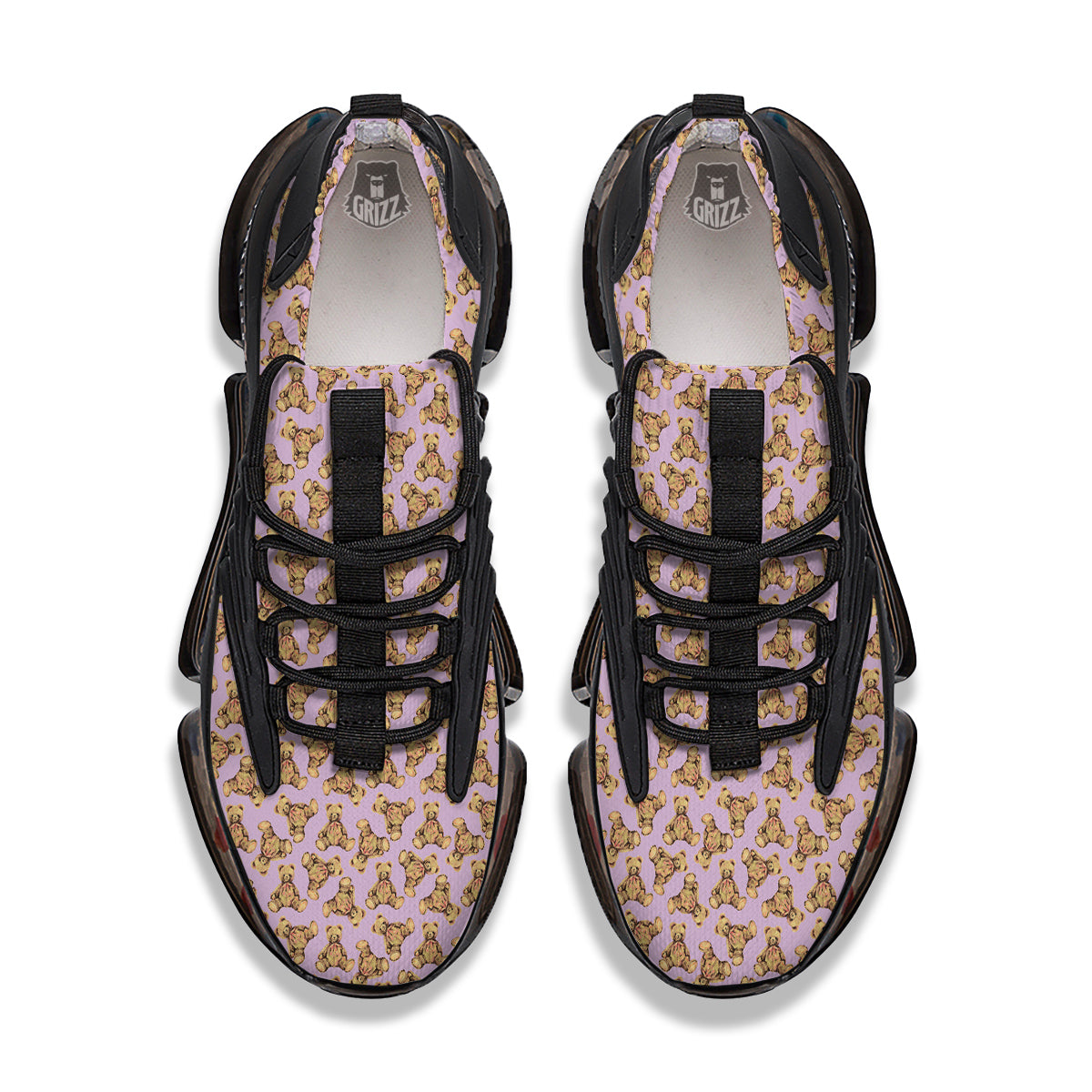 Teddy Bear Cute Print Pattern Black Gym Shoes-grizzshop