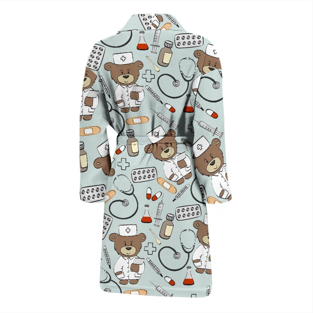 Teddy Bear Nurse Pattern Print Men Long Robe-grizzshop