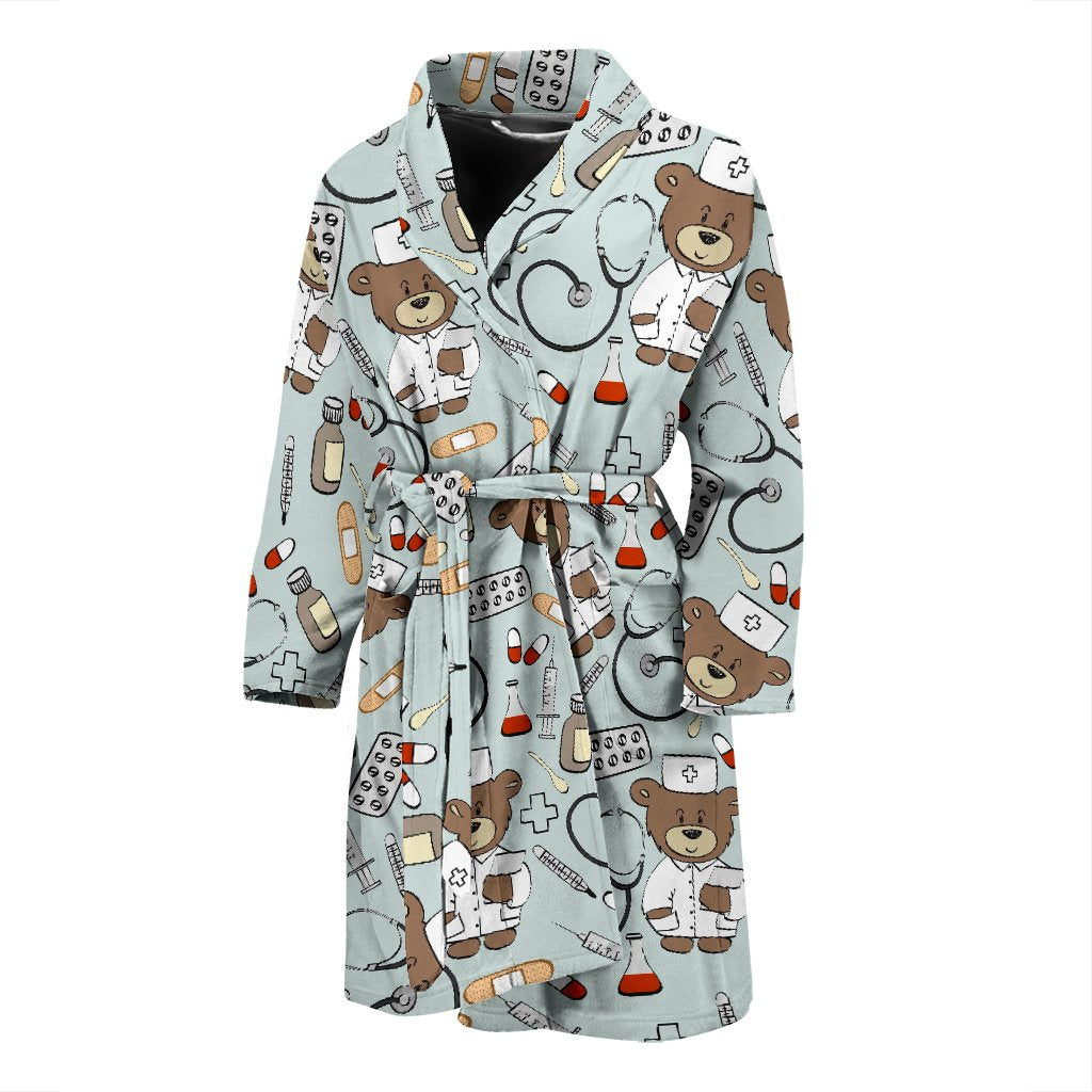 Teddy Bear Nurse Pattern Print Men Long Robe-grizzshop