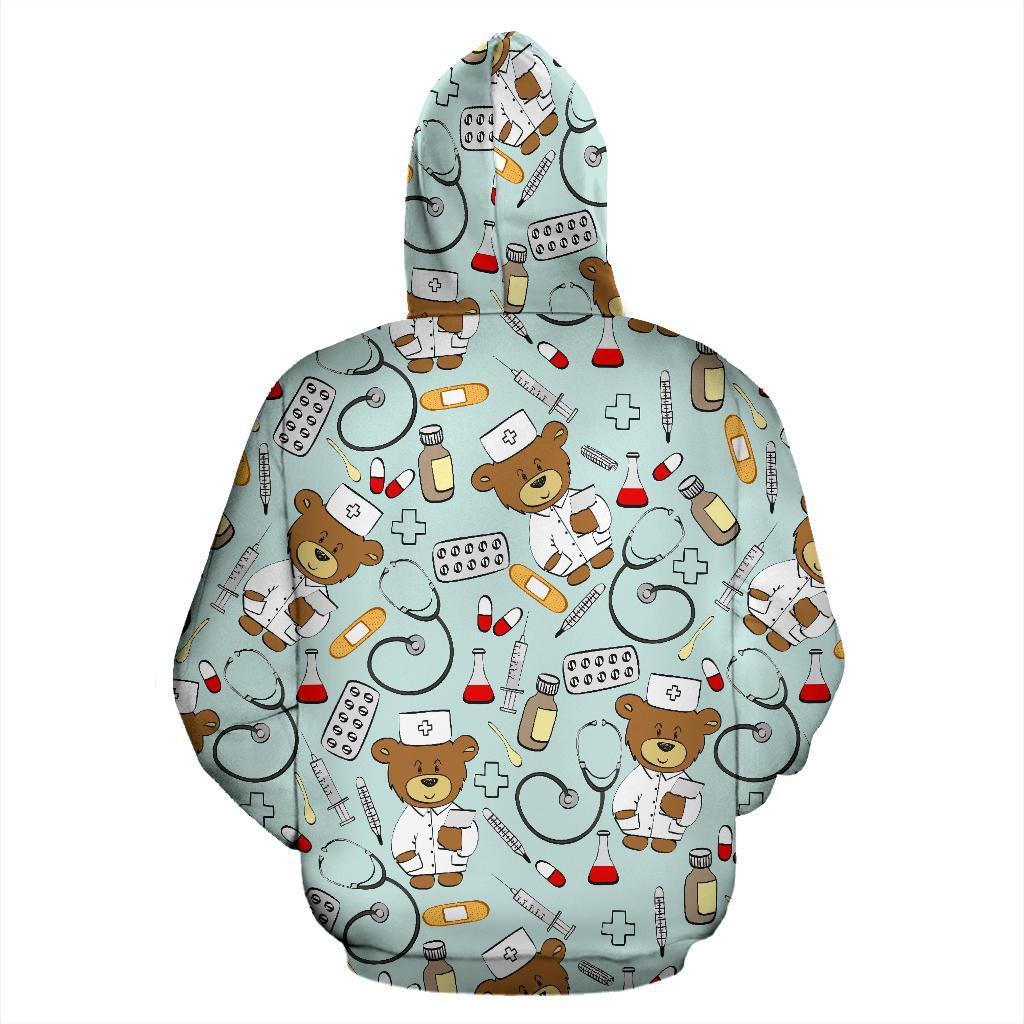 Teddy Bear Nurse Pattern Print Men Women Pullover Hoodie-grizzshop