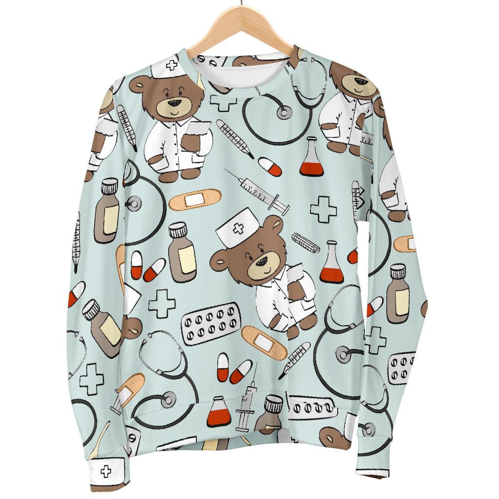 Teddy Bear Nurse Pattern Print Women's Sweatshirt-grizzshop