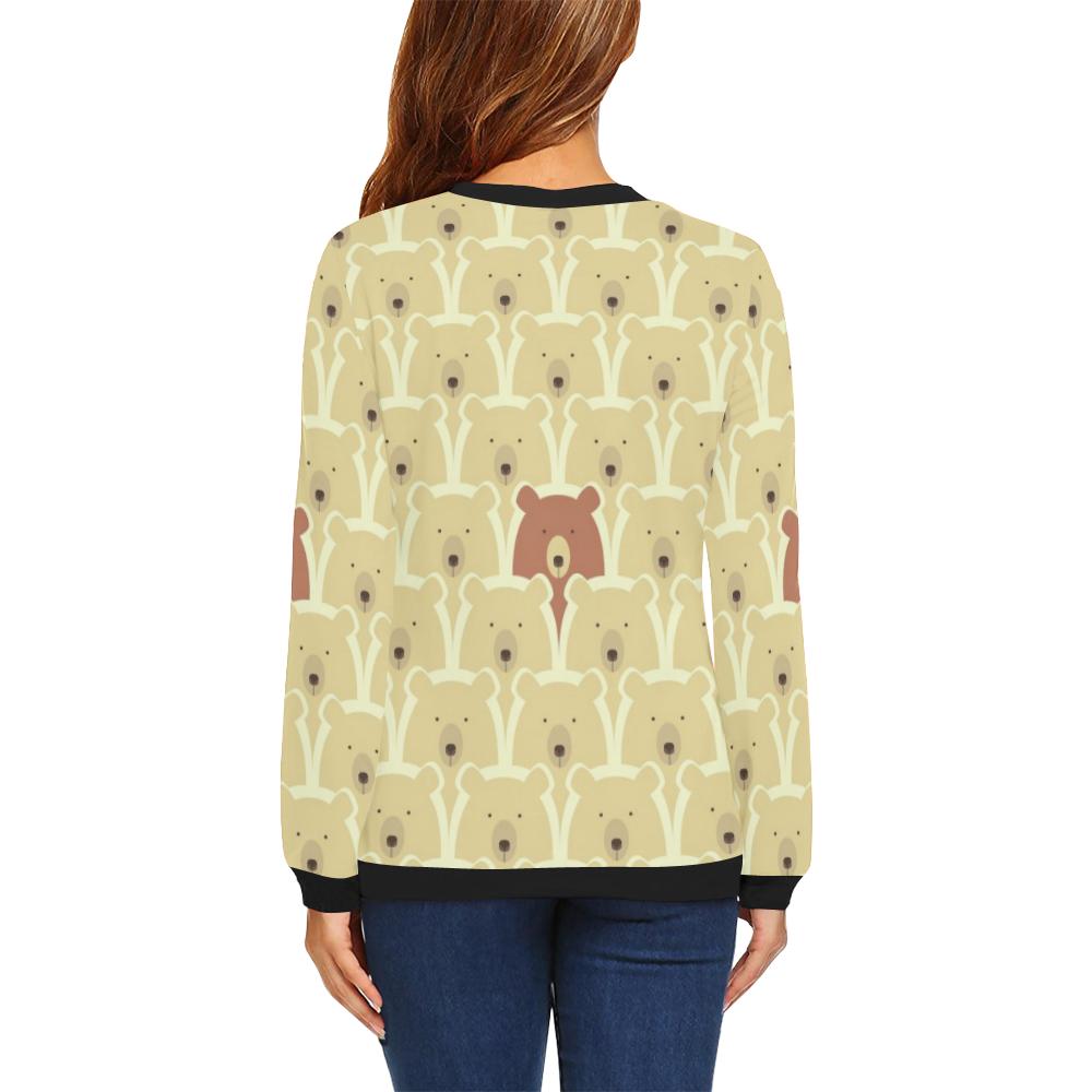 Teddy Bear Pattern Print Women Crewneck Sweatshirt-grizzshop