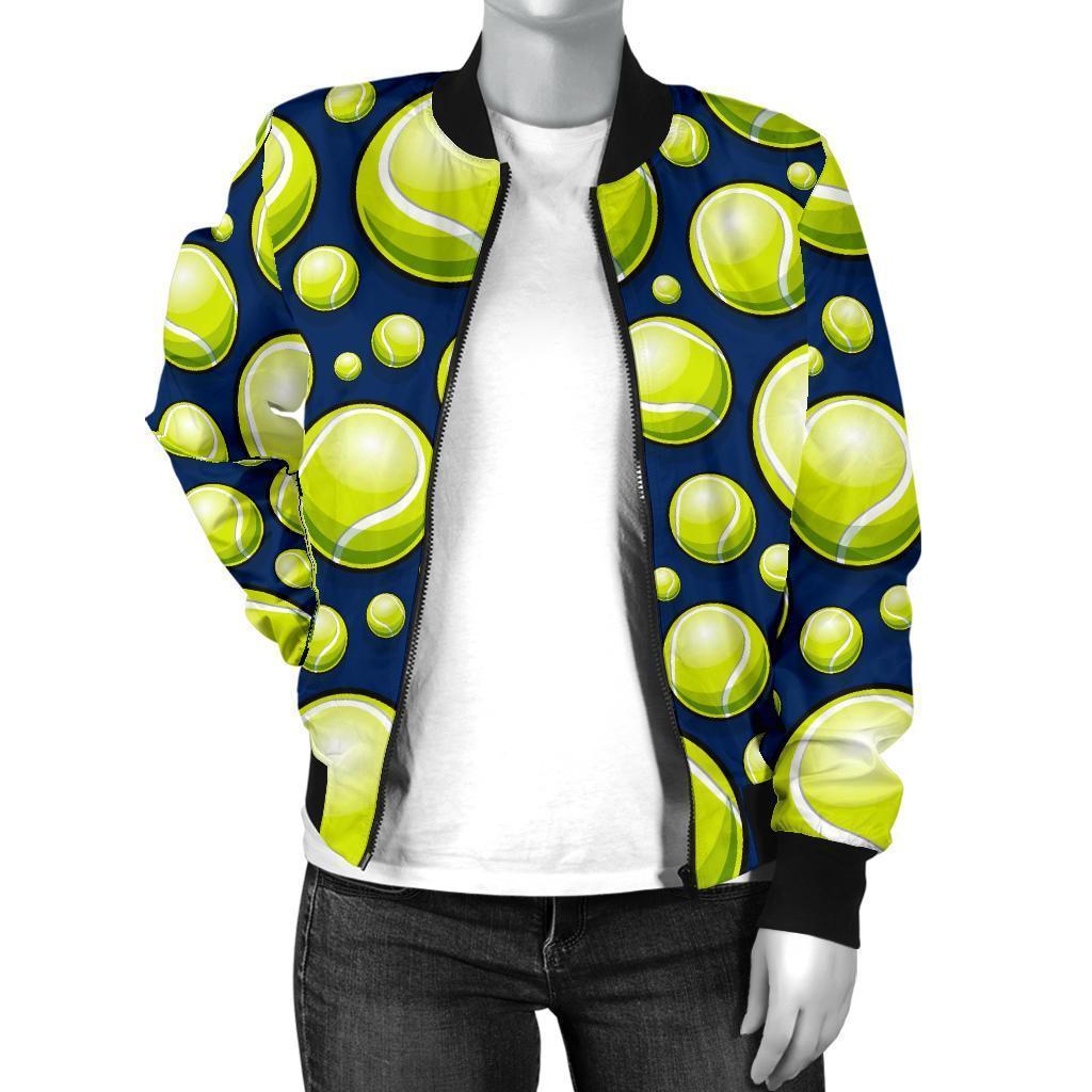 Tennis Ball Pattern Print Women Casual Bomber Jacket-grizzshop