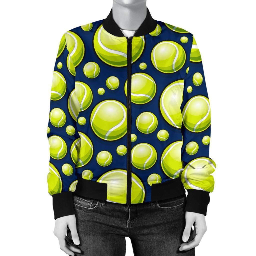 Tennis Ball Pattern Print Women Casual Bomber Jacket-grizzshop