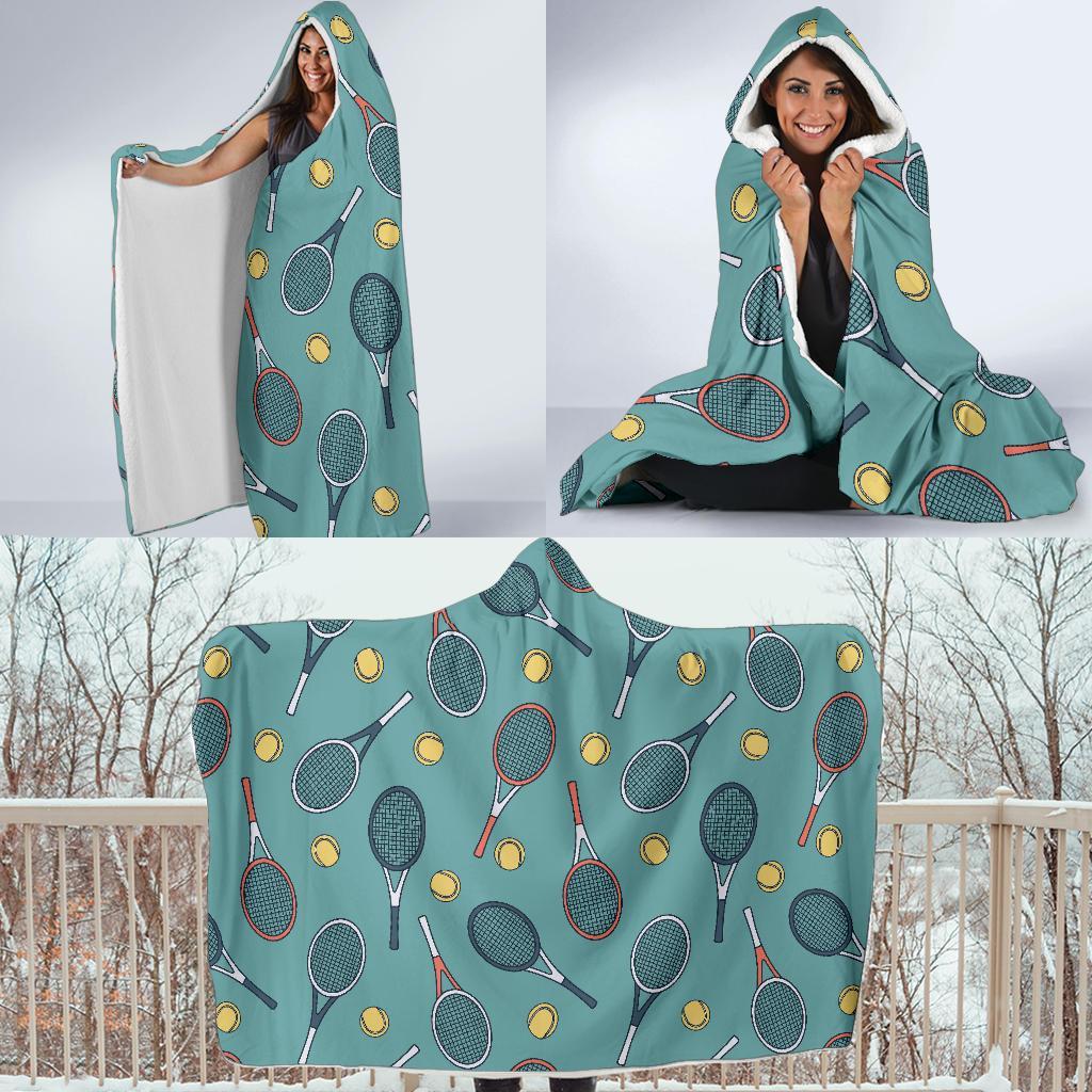 Tennis Print Pattern Hooded Blanket-grizzshop